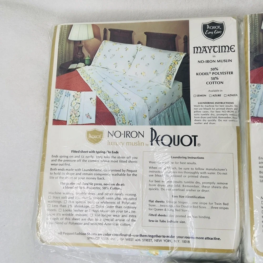 Vintage Pequot Maytime Yellow Daisy Floral Full Fitted Flat Sheet Pillowcase Set